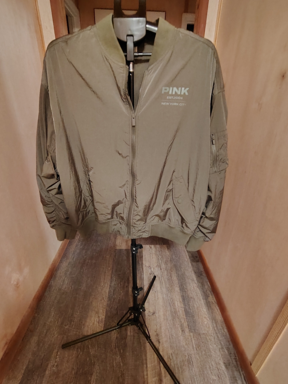 PINK Victoria's Secret Olive Green Lightweight Bomber Jacket